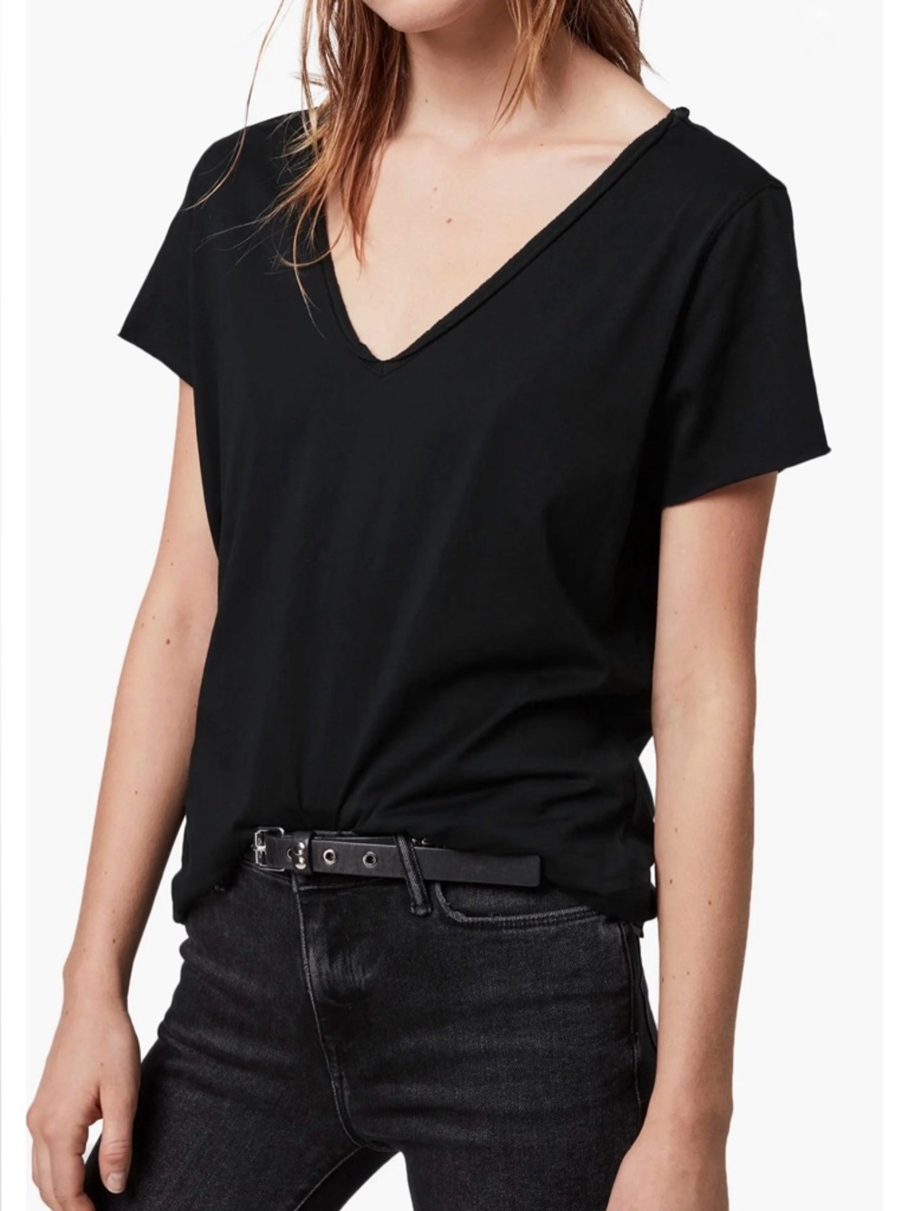 AllSaints Emelyn Tonic Raw Edge Black Tee